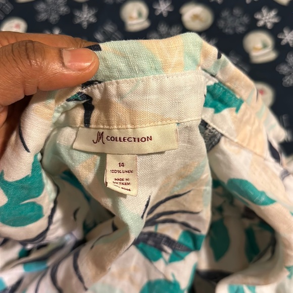 M COLLECTION 100% LINEN FLORAL DESIGN TOP SIZE 14 - Picture 4 of 12